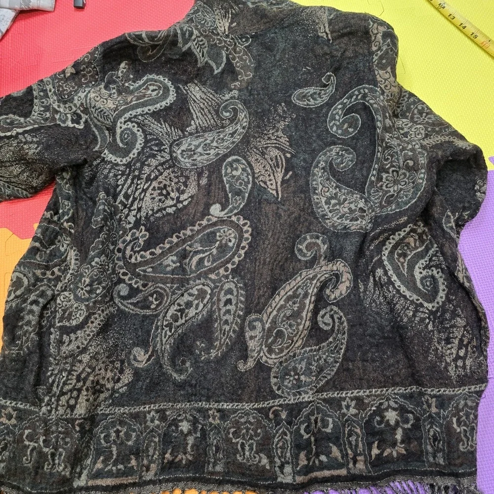 Soft Surroundings 100% Wool‎ Paisley Cardigan Sweater Women's 1X Boho Fringe...